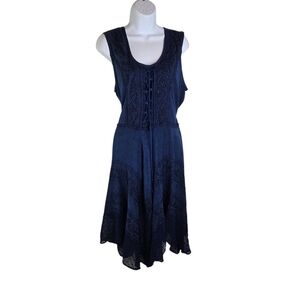 Vtg 90s Y2k Blue Hippie Boho Festival Fairy Lace Up Sequin Dress Plus